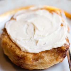 gluten-free cinnamon bun with icing