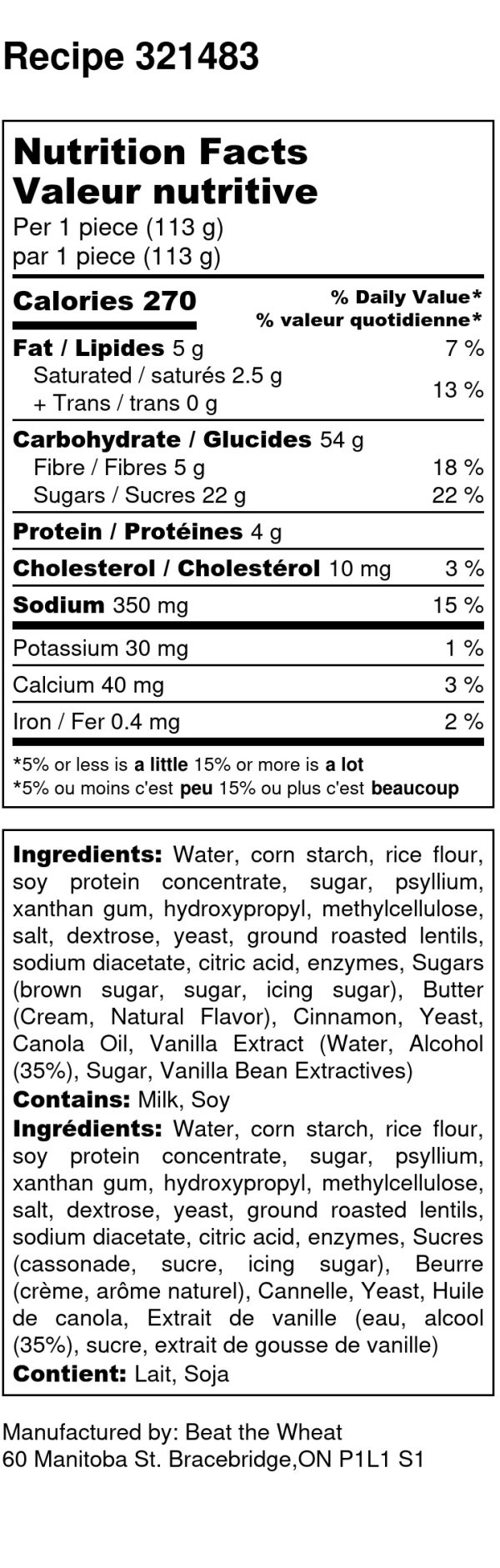 Cinnamon Buns with icing - Nutrition Label