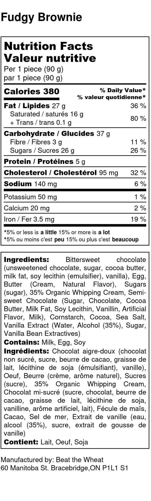 Fudgy Brownie - Nutrition Label